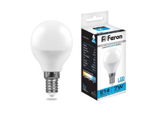Лампа светодиодная Feron LB-95 G45 Шар Е14 220В 7Вт 6400К фото Лампа светодиодная Feron LB-95 G45 Шар Е14 220В 7Вт 6400К картинка
